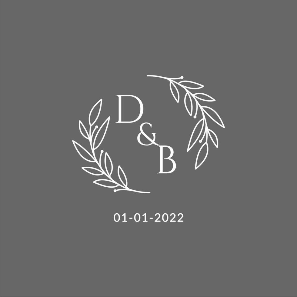 Initial letter DB monogram wedding logo with creative leaves decoration vector