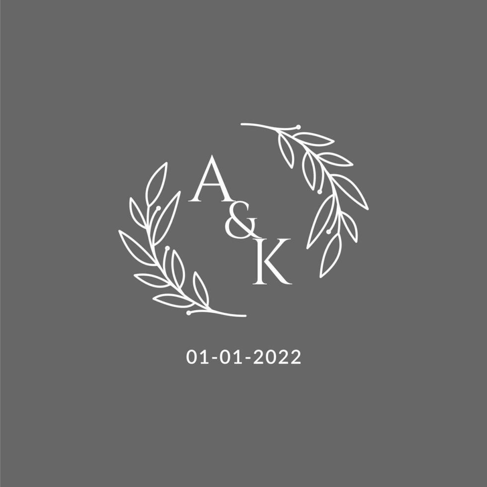 Initial letter AK monogram wedding logo with creative leaves decoration vector