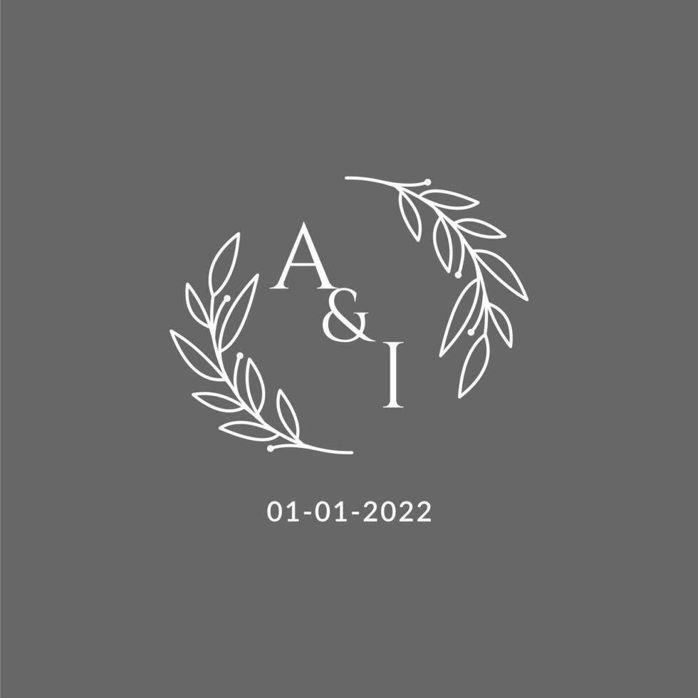 Initial letter AI monogram wedding logo with creative leaves decoration vector