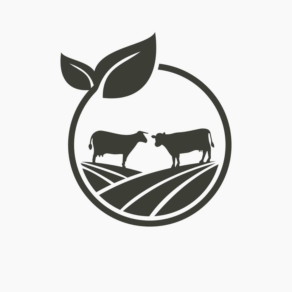 agricultura logo diseño concepto con vaca y gallo icono. agricultura logotipo símbolo modelo vector