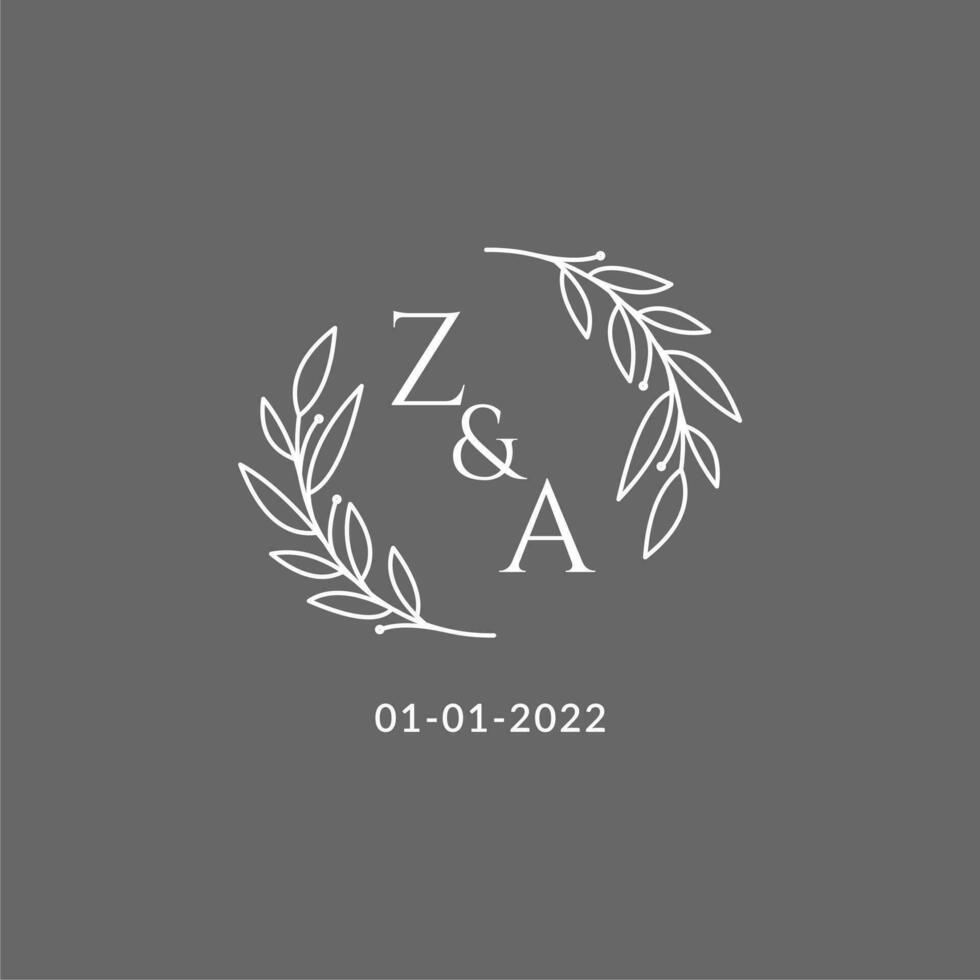 Initial letter ZA monogram wedding logo with creative leaves decoration vector