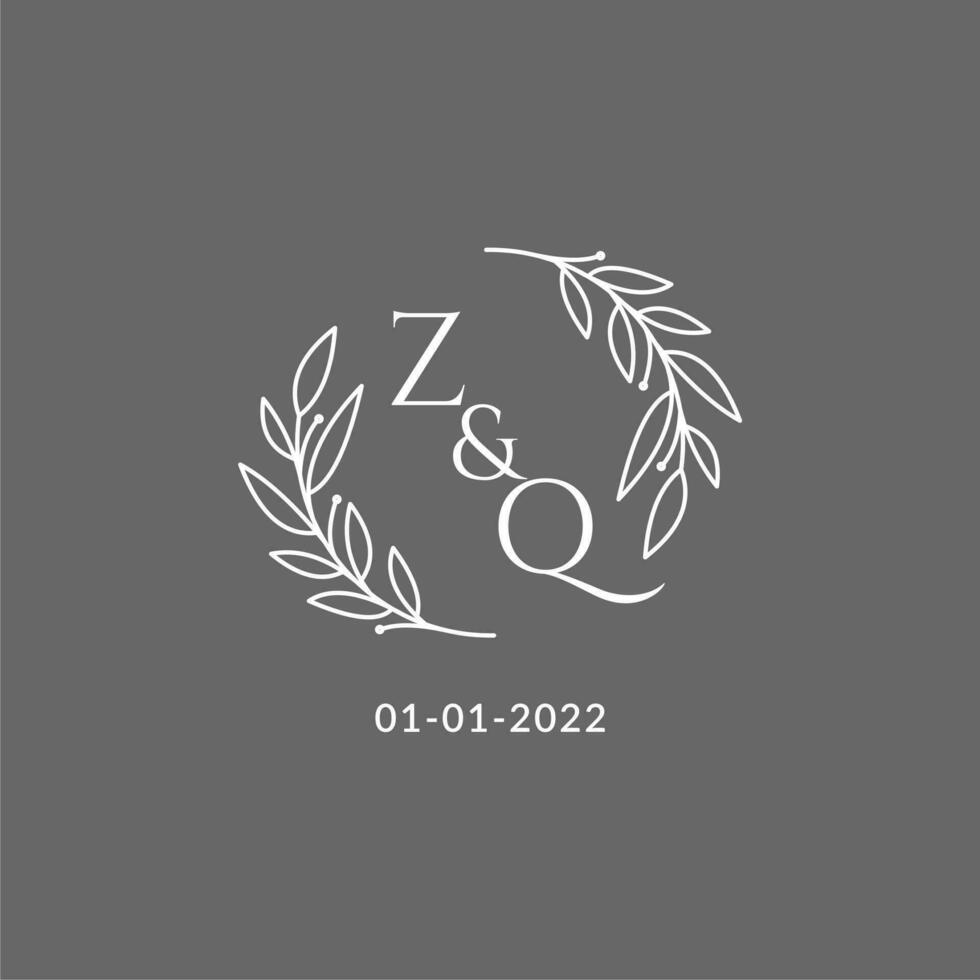 Initial letter ZQ monogram wedding logo with creative leaves decoration vector