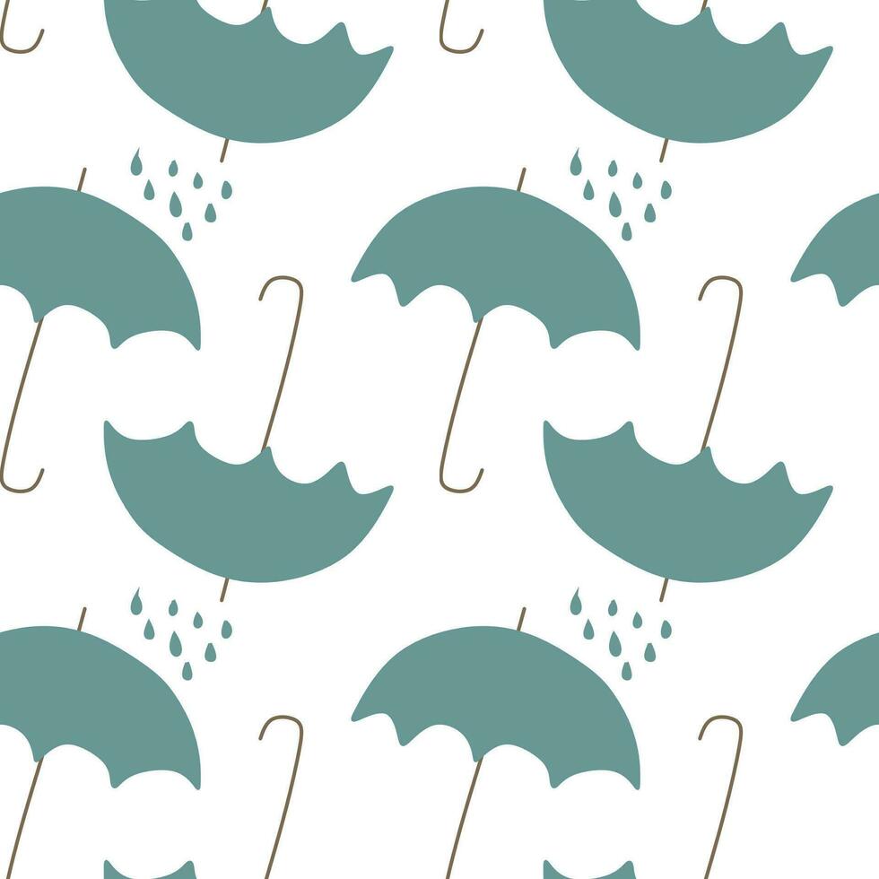 Seamless umbrella pattern. Vector autumn or spring endless background. Rainy autumnal repeat backdrop with blue parasol. Design art for Banner, postcard, sale, textile, fabric, child's room decoration