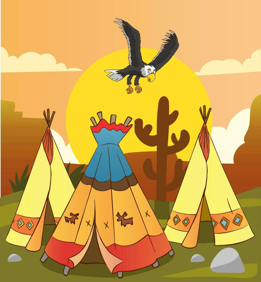 vector illustration of indian camp
