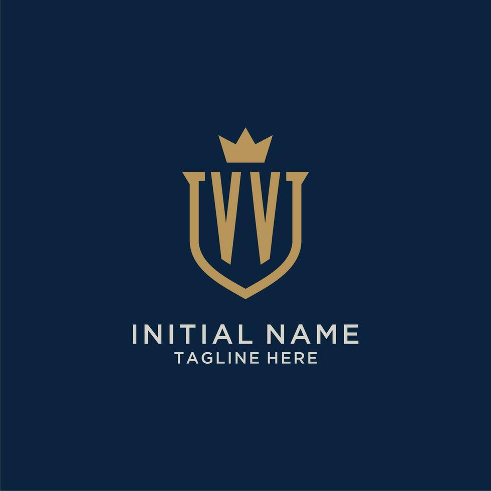 VV initial shield crown logo vector