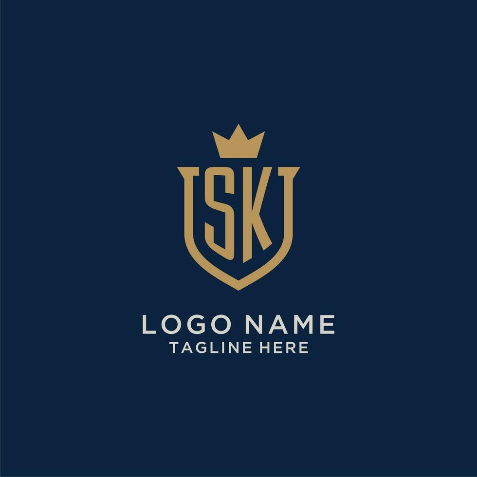 SK initial shield crown logo vector