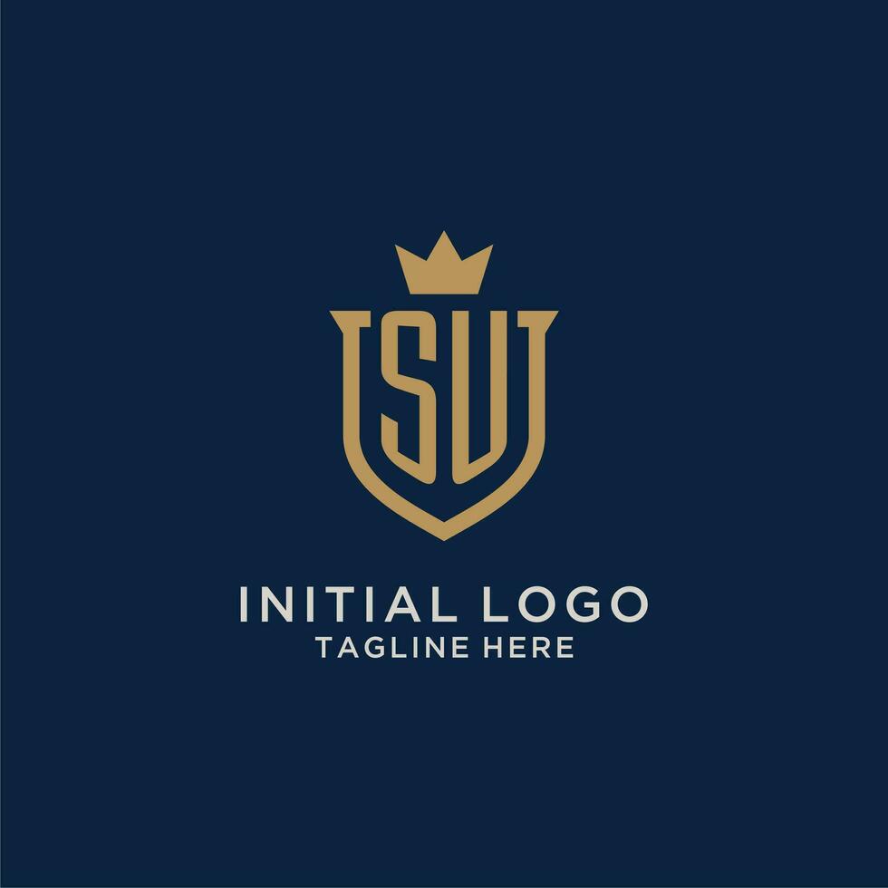 SU initial shield crown logo vector
