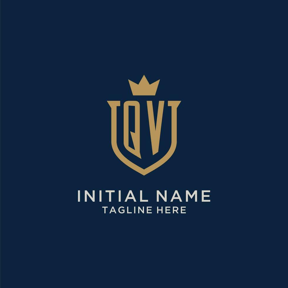QV initial shield crown logo vector