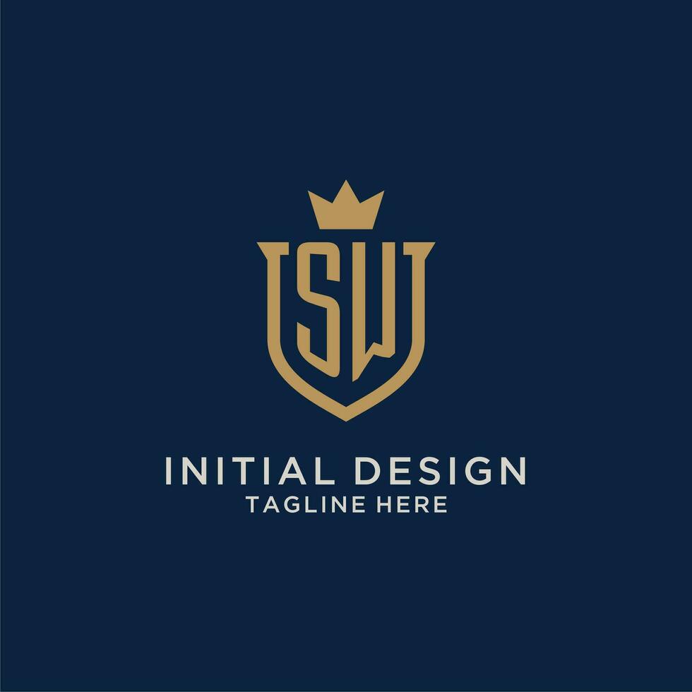 SW initial shield crown logo vector