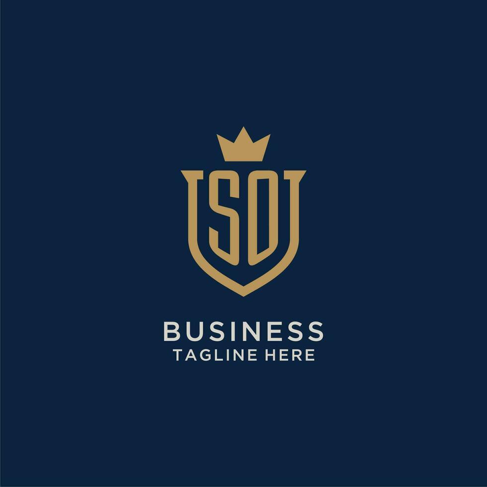 SO initial shield crown logo vector