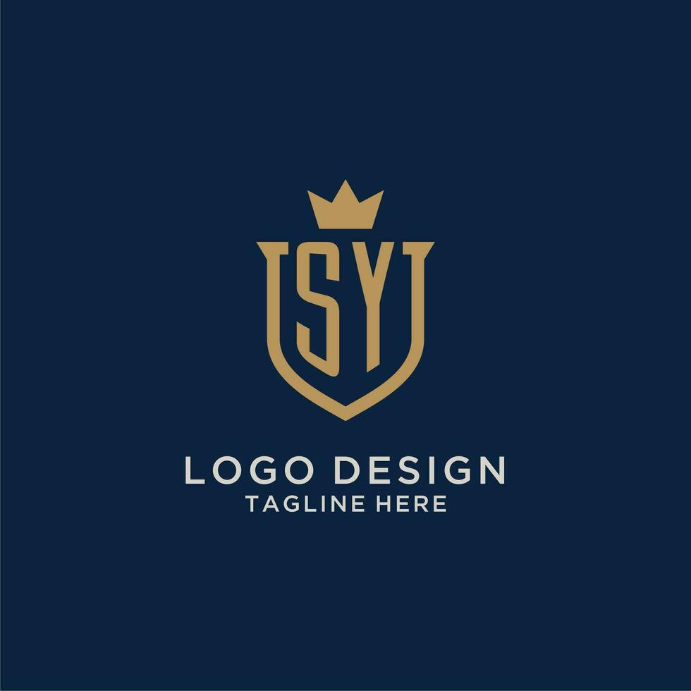 SY initial shield crown logo vector