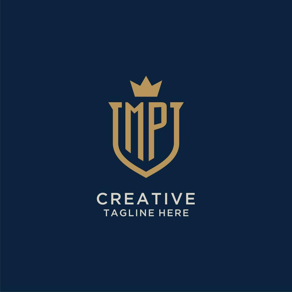 MP initial shield crown logo vector