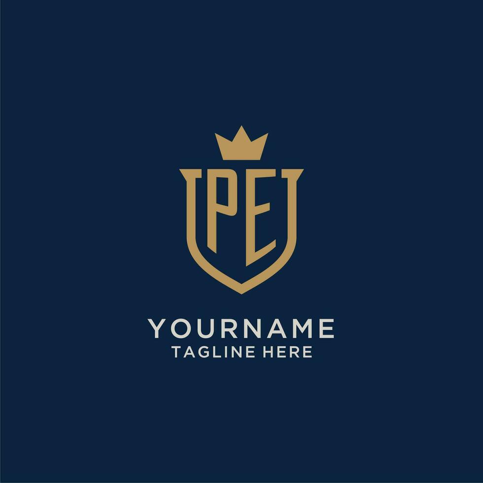 PE initial shield crown logo vector