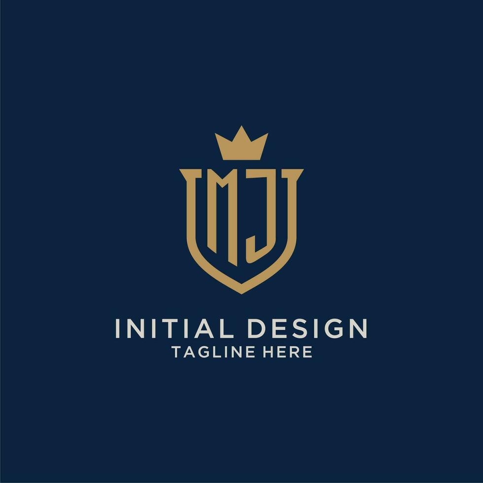 MJ initial shield crown logo vector