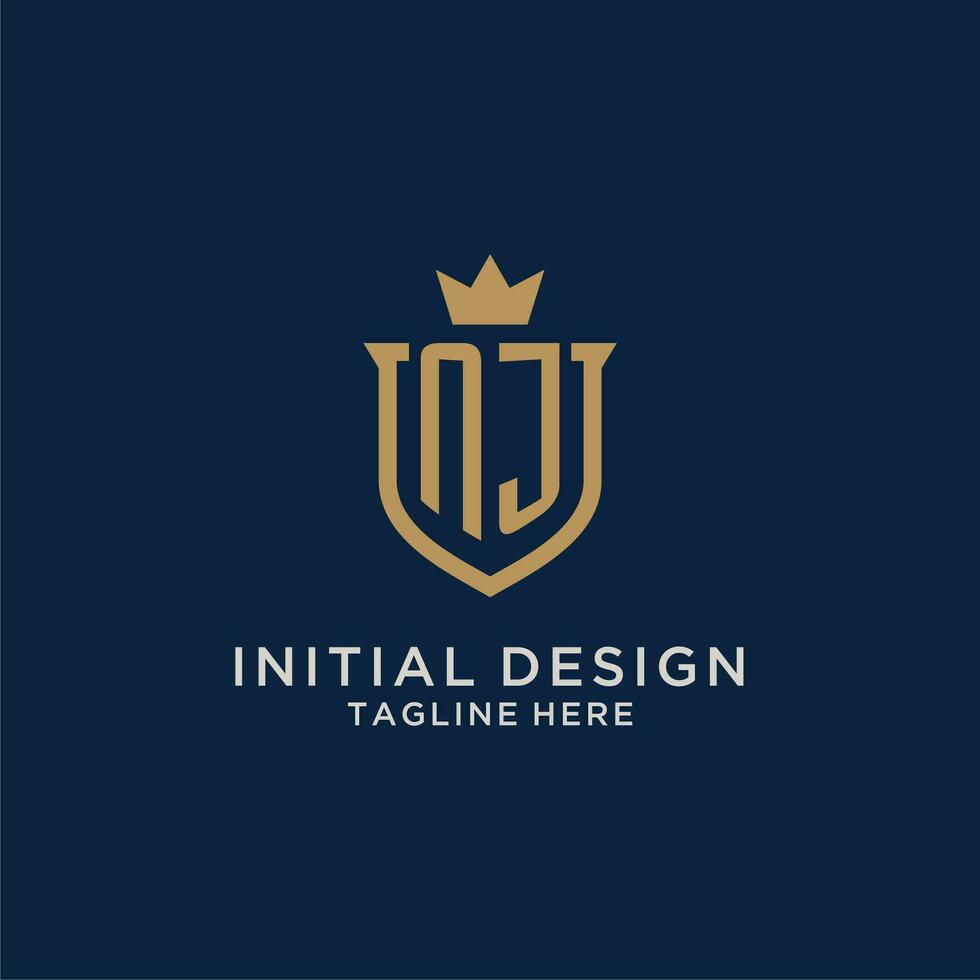 NJ initial shield crown logo vector