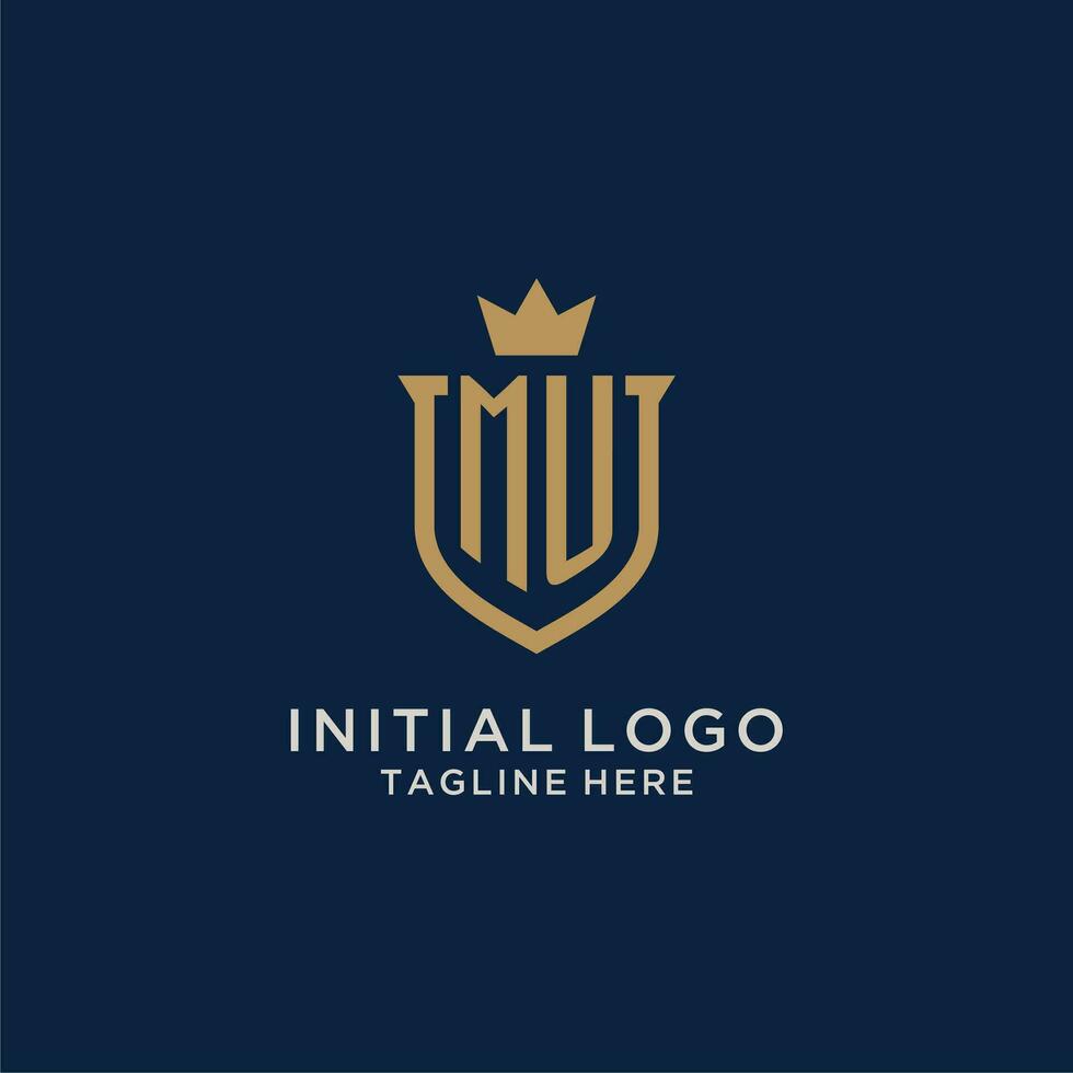 MU initial shield crown logo vector