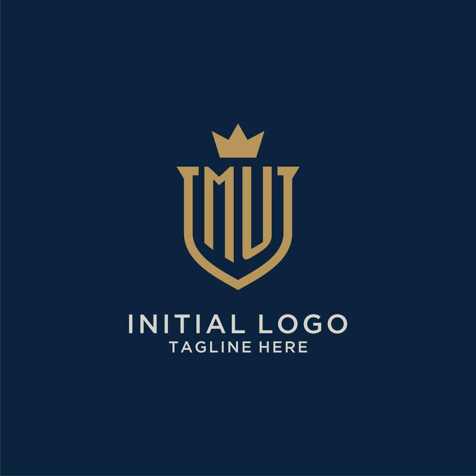 MU initial shield crown logo vector