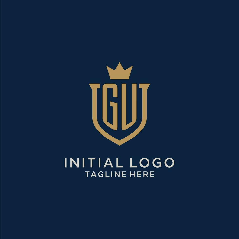 GU initial shield crown logo vector