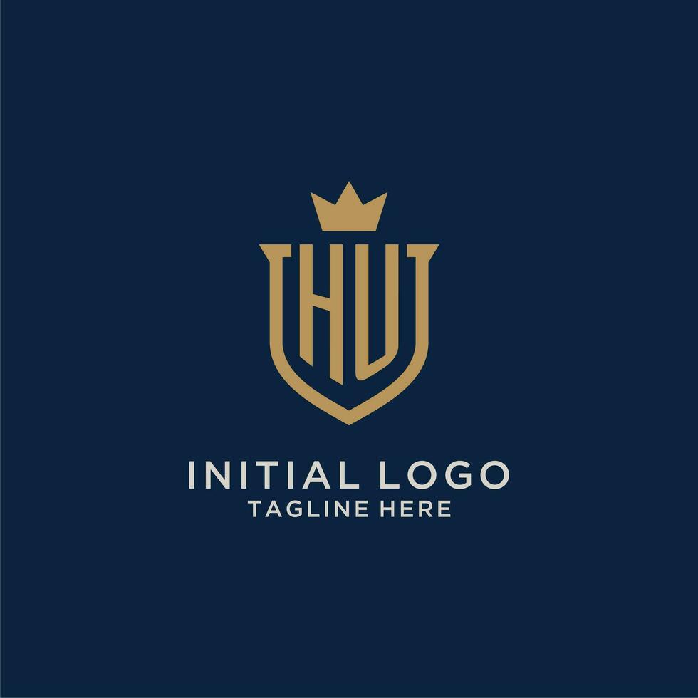 HU initial shield crown logo vector