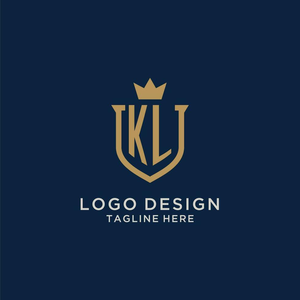 KL initial shield crown logo vector