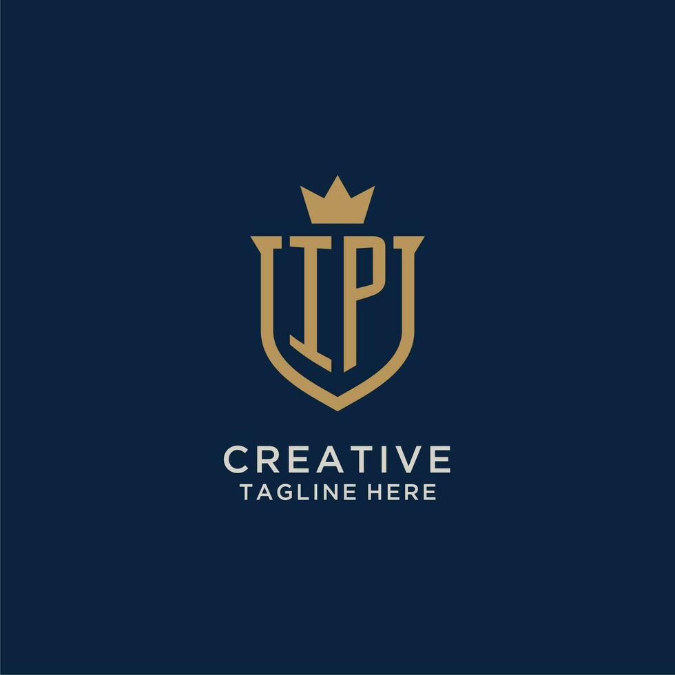 IP initial shield crown logo vector