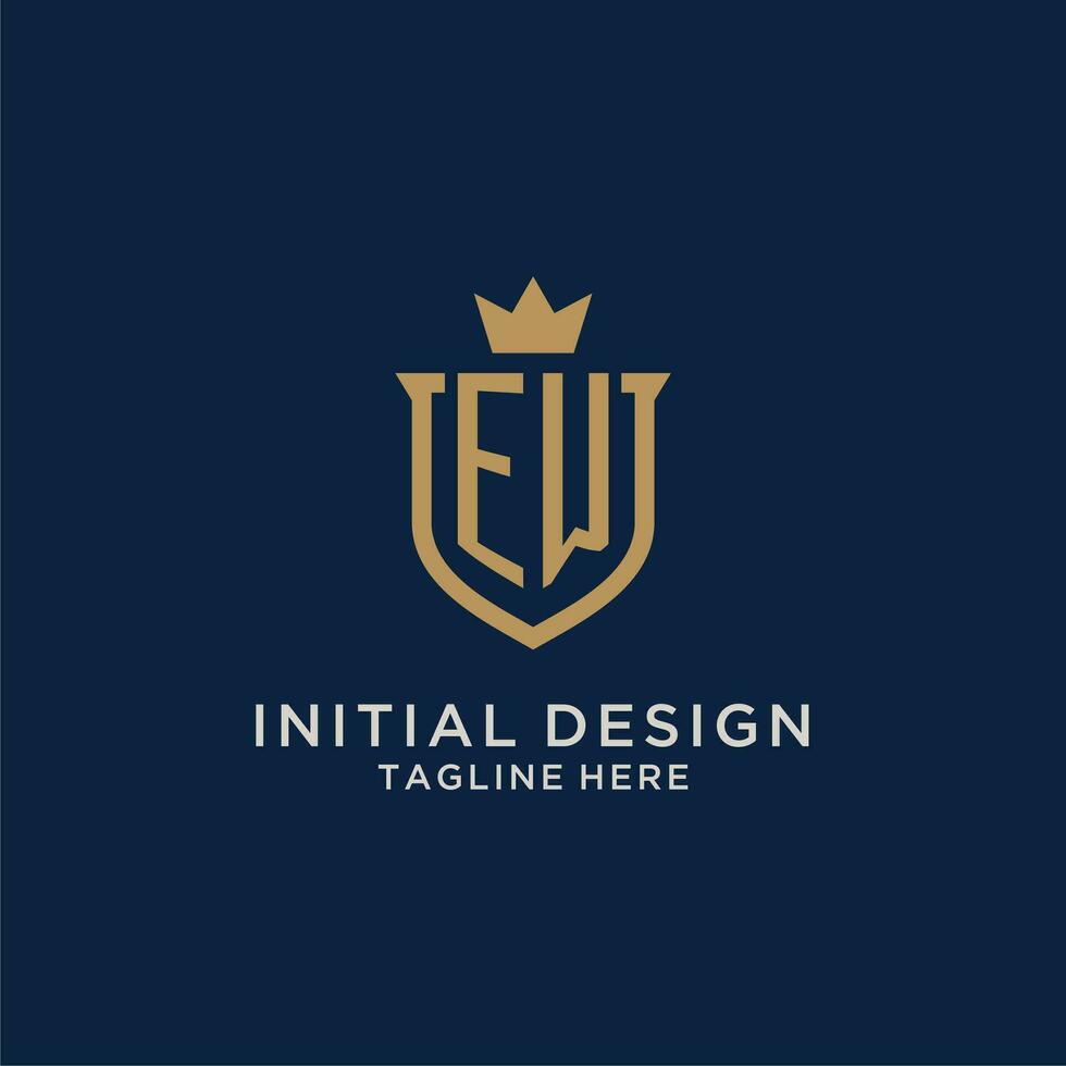 EW initial shield crown logo vector