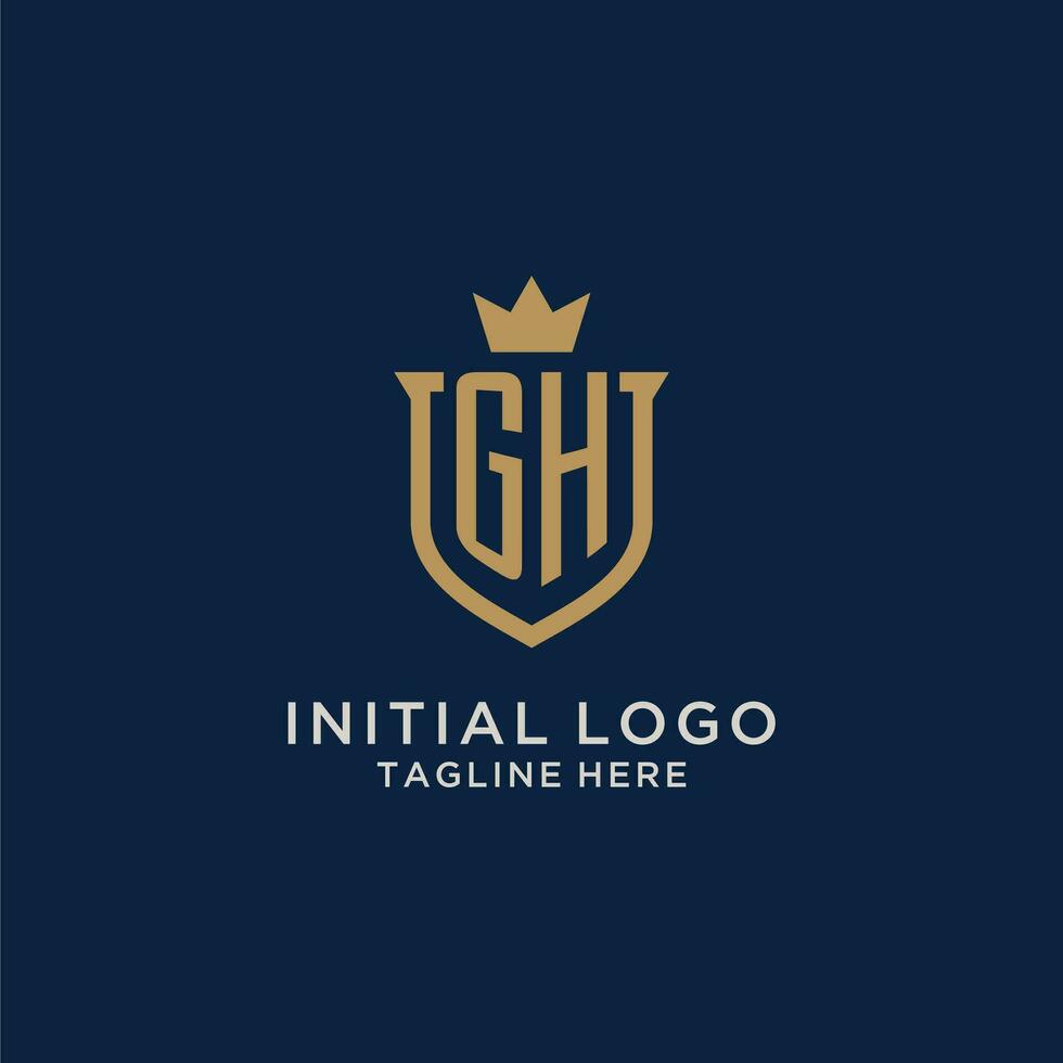 GH initial shield crown logo vector