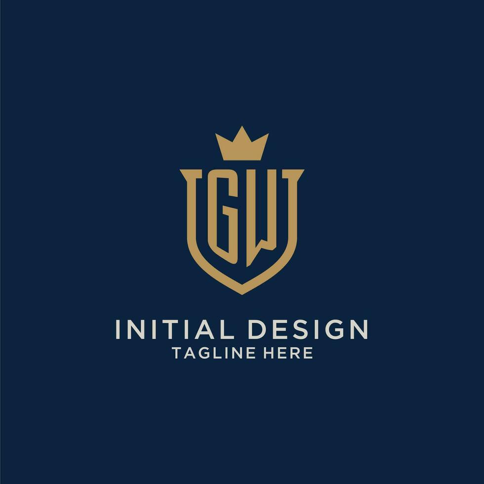 GW initial shield crown logo vector