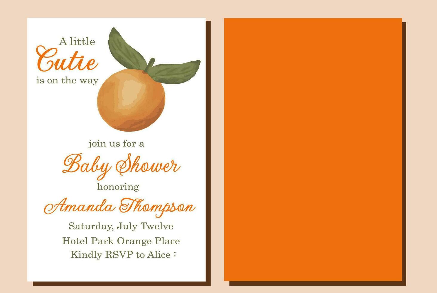 pequeño chica agrios temática naranja bebé ducha invitación con Fruta para verano fiesta. utilizar eso además para pancartas, gracias usted tarjetas, carteles y otro decoración para tu celebracion vector