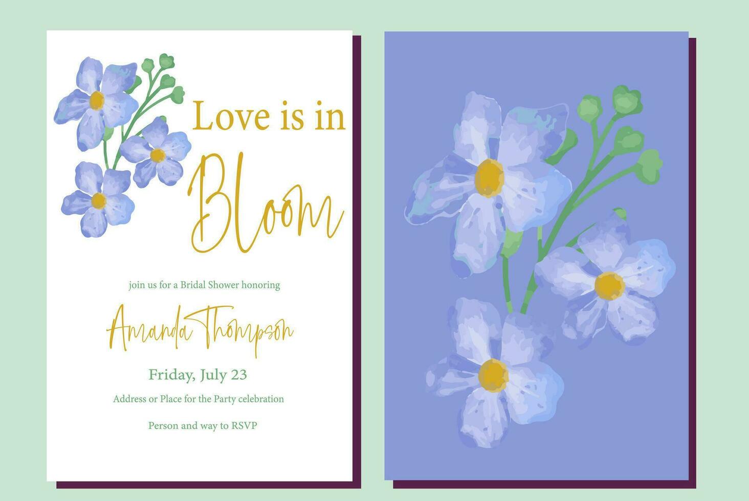Love is in Bloom Blue Flowers Floral Bridal Shower Invitation vector