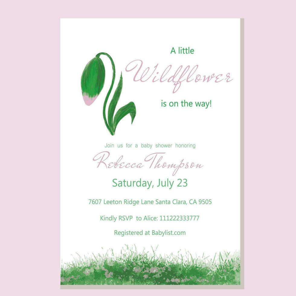 Modern Little Wildflower Themed  Floral Baby Shower Invitation to invite your friends or use it for Welcome sign, thank you card, birthday invitation, posters and more vector