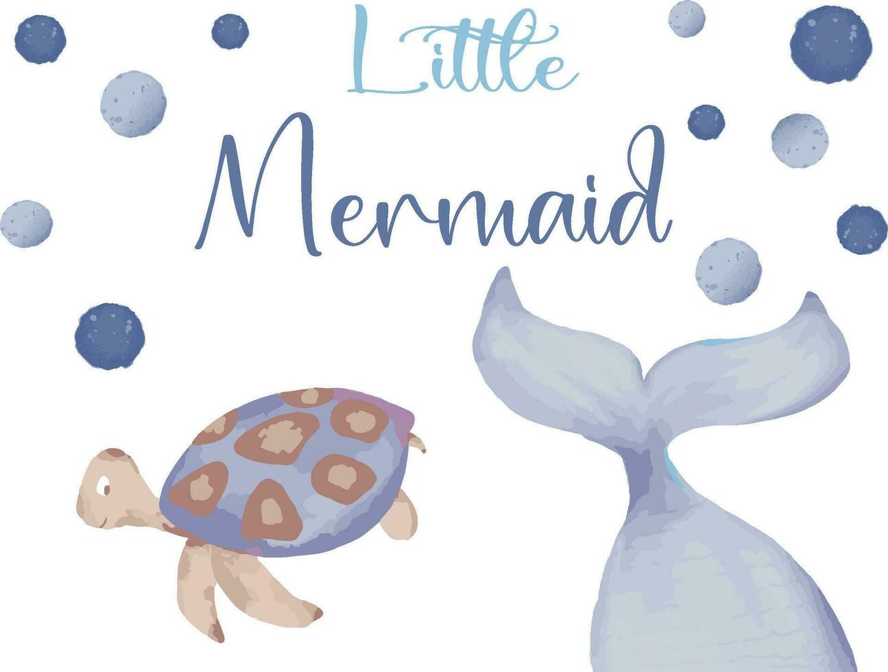 Watercolor Little Mermaid Under the Sea Baby Nursery Sign Vector