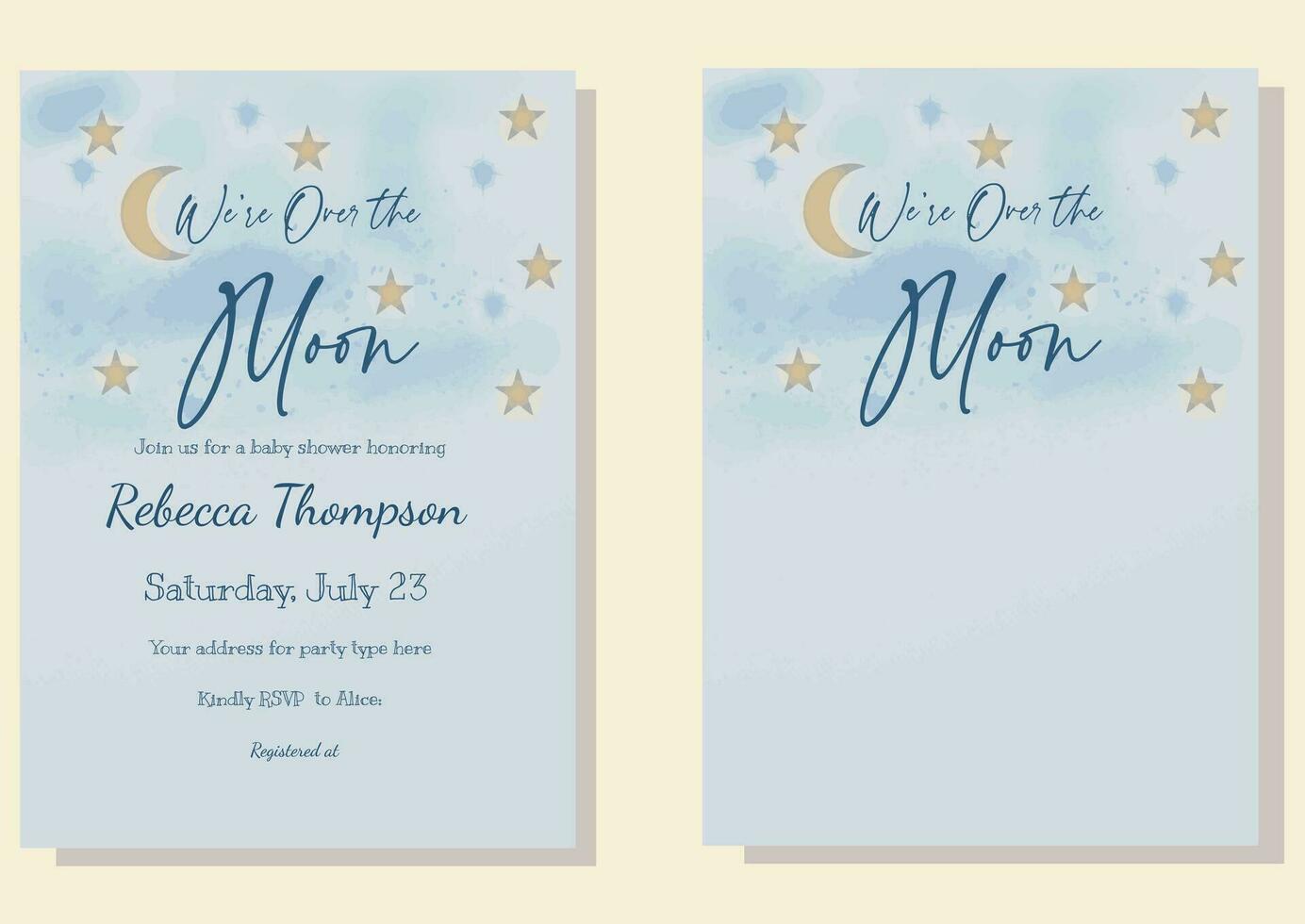 Over The Moon Blue and Yellow Stars Invitation Template Background for invitations, greeting cards, printed items vector