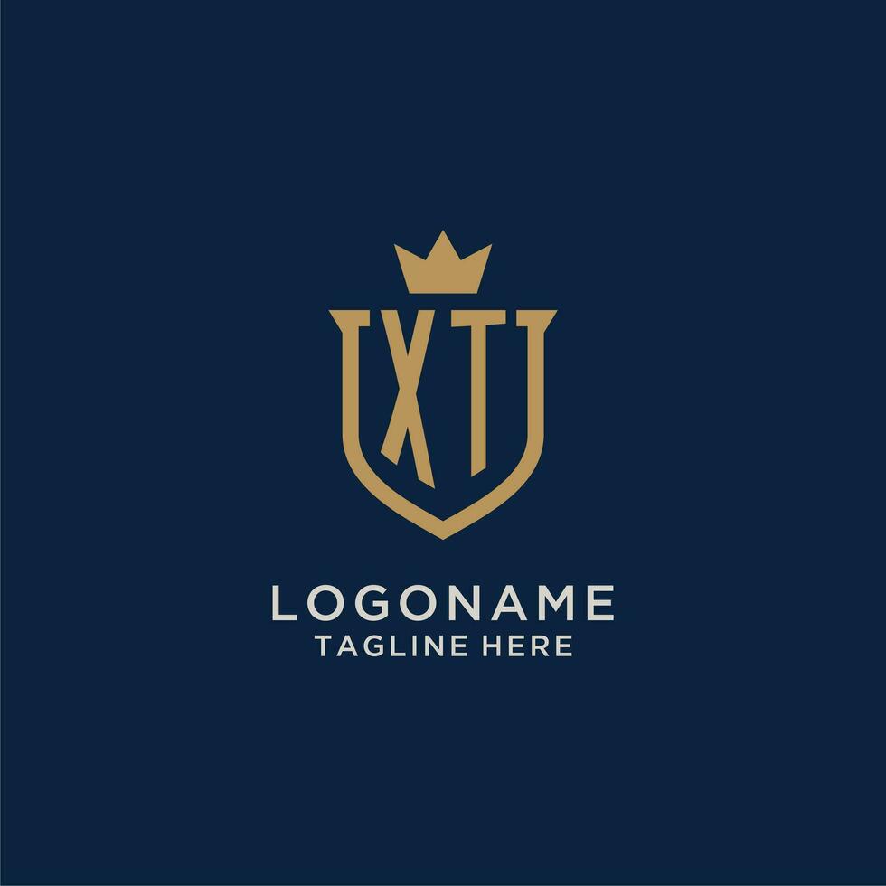 XT initial shield crown logo vector