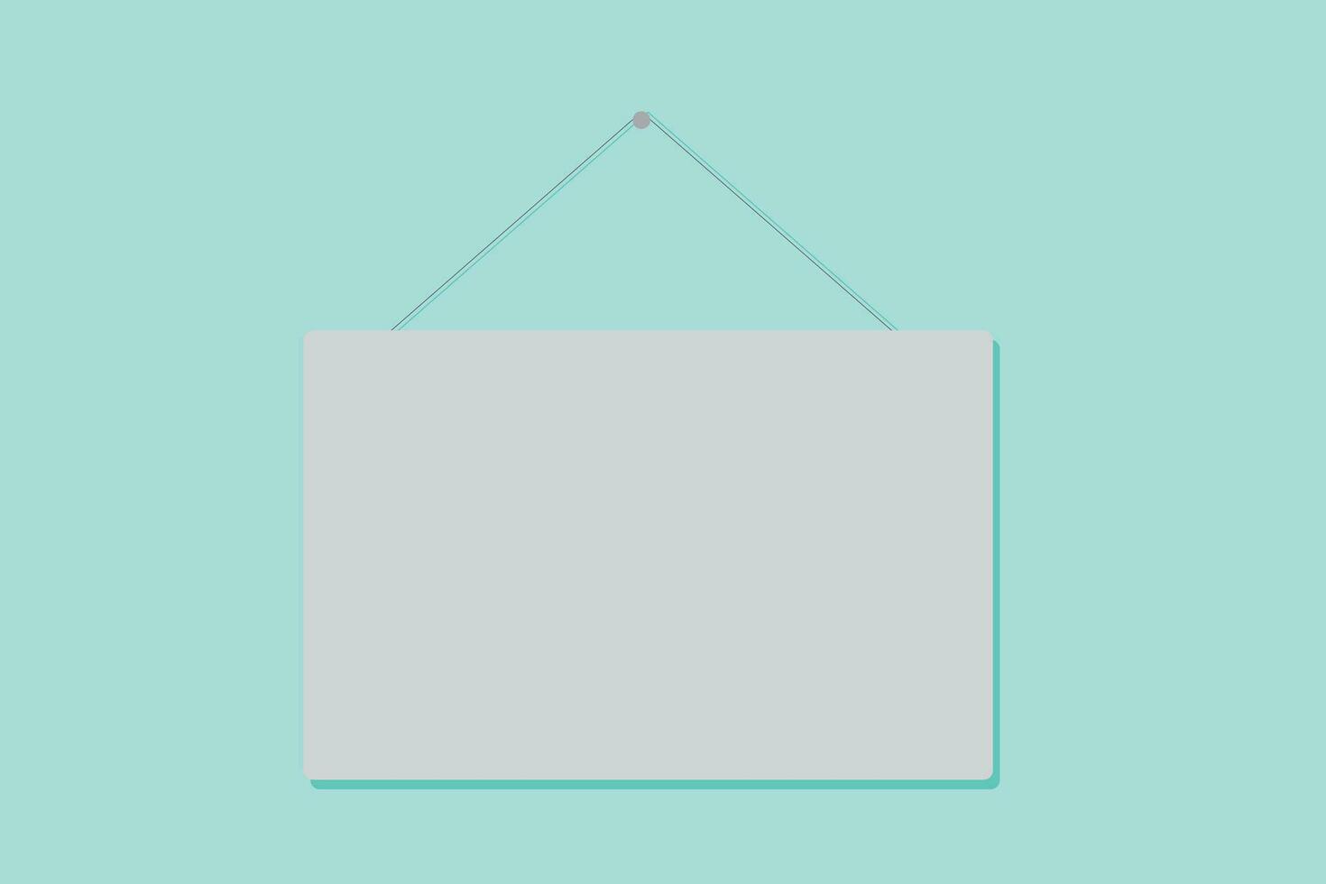 Hanging sign. Realistic blank signboard. White paper sheet attached to wall with metallic button. Empty square cardboard with rounded edges. Reminder pinned by silver metal nail. Vector signage mockup
