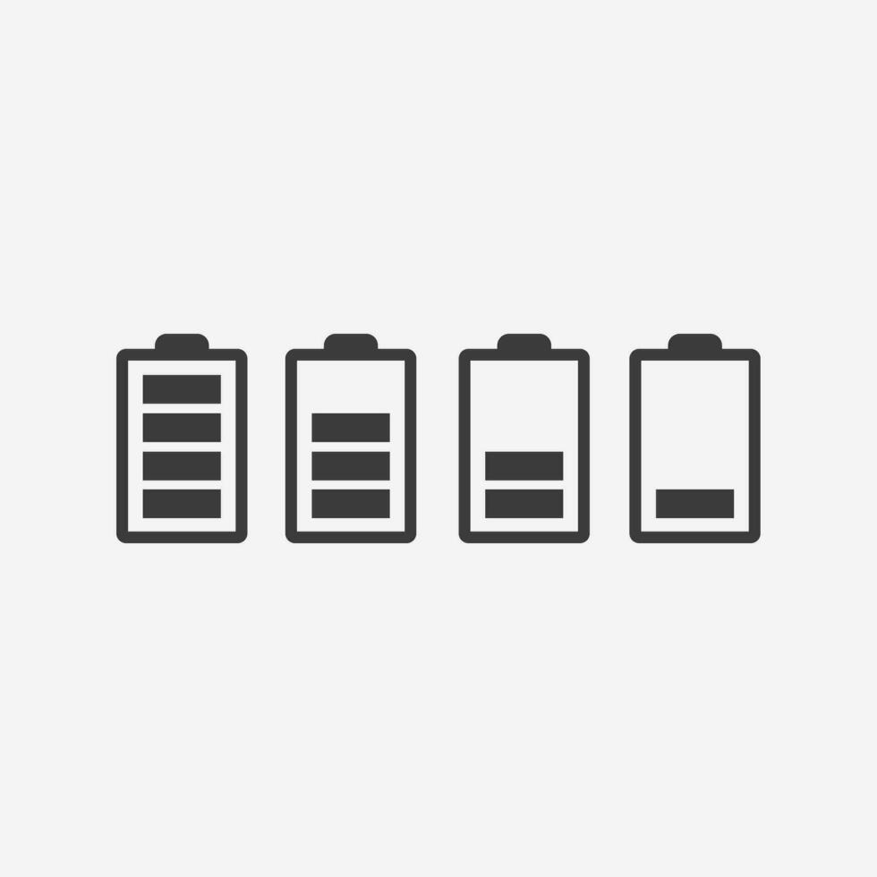 Battery charging charge indicator icon vector. Power running low up status battery. Level Battery Energy powerfully full set vector
