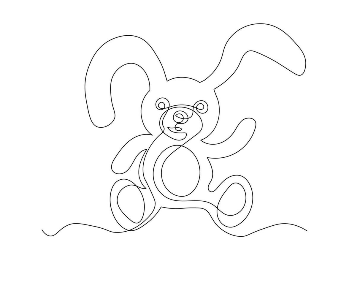 abstract baby bunny, plush toy Continuous One Line Drawing vector