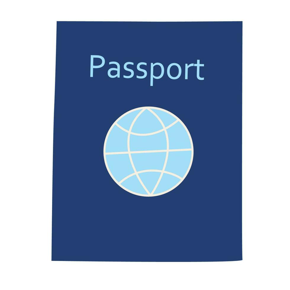 vector passport icon on a white background. cartoon style illustration of a foreign passport with a globe