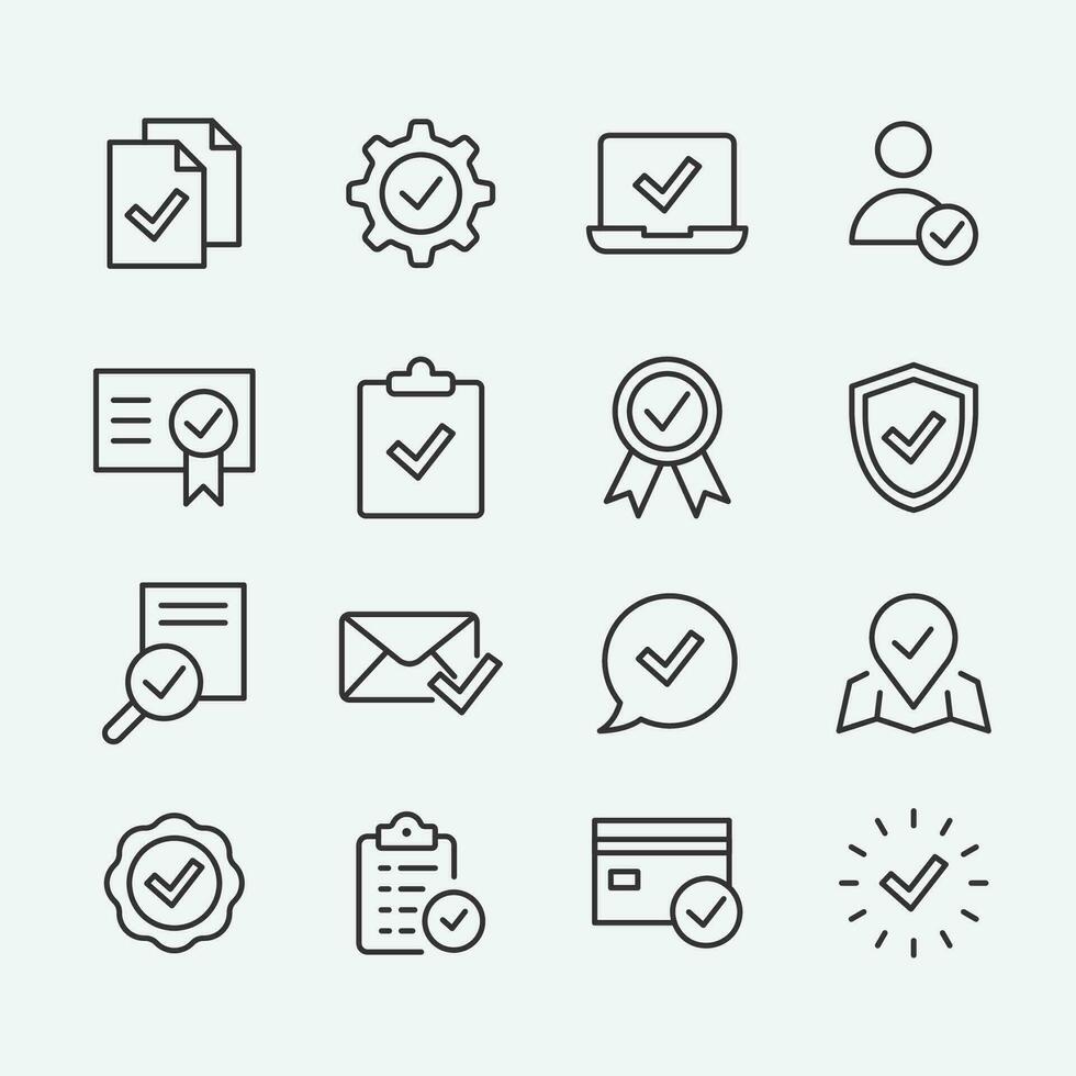 Approve icon set in flat style. Check mark vector illustration on white isolated background.