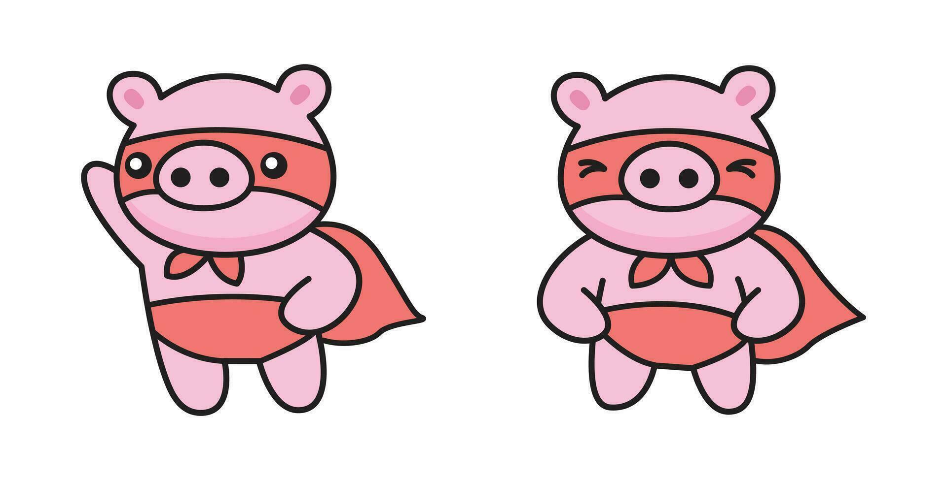 Cute Kawaii Hero Piggy Set Clipart vector