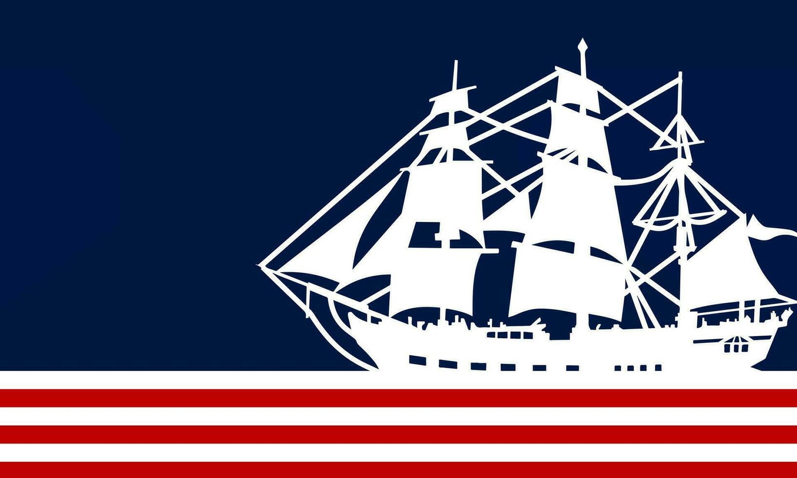 Columbus day usa blue background with ship and stripes. Vector illustration