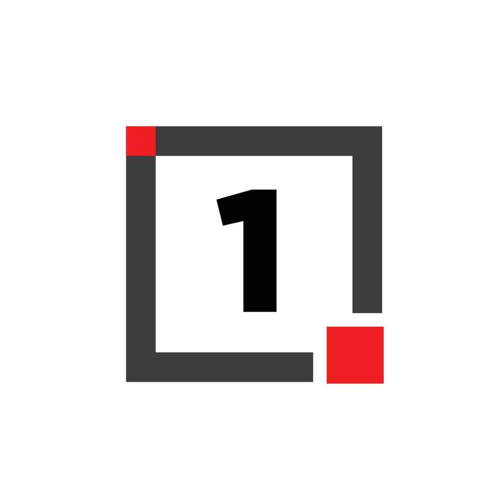 1 number with square box icon. 1 box monogram. vector