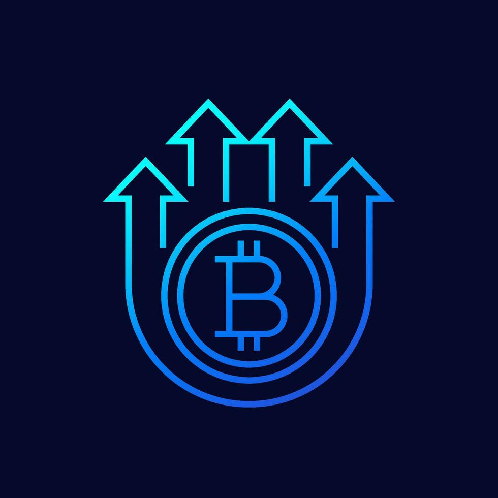 bitcoin growing line vector icon