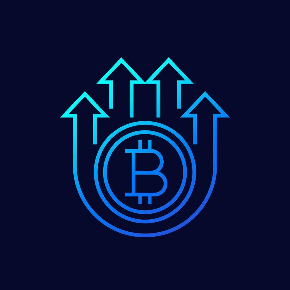 bitcoin growing line vector icon