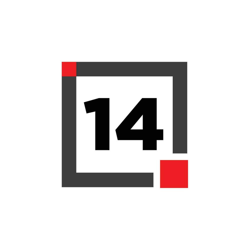 14 number with square box icon. 14 box monogram. vector