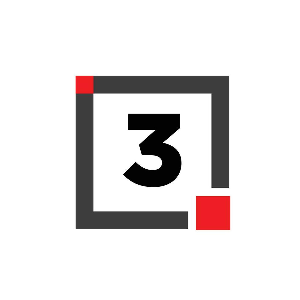 3 number with square box icon. 3 box monogram. vector