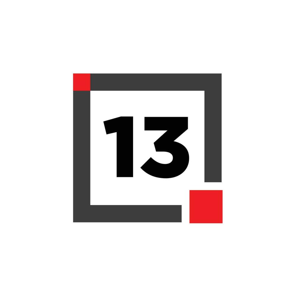 13 number with square box icon. 13 box monogram. vector