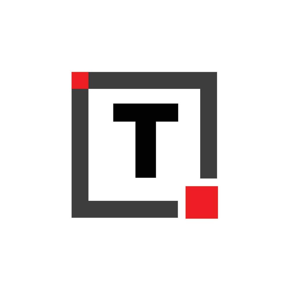 T company name monogram with red square. T dot icon. vector