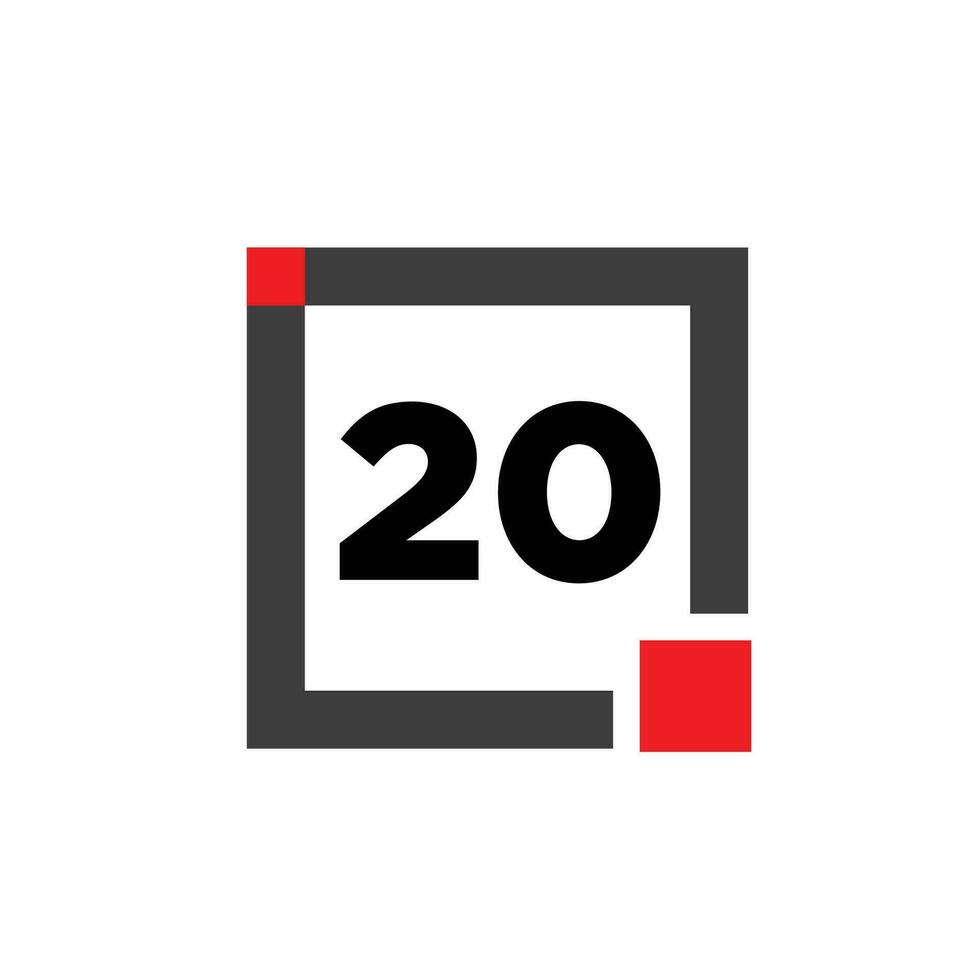 20 number with a gray square icon. 20 number monogram. vector