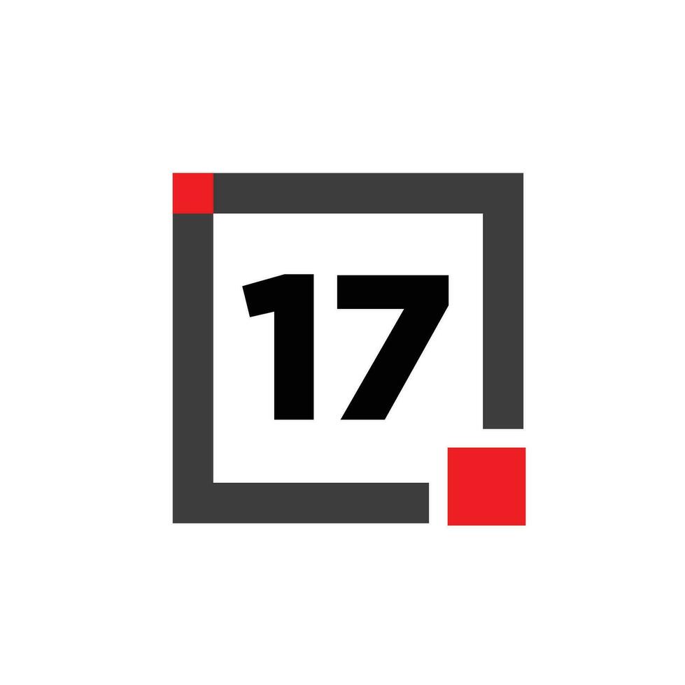 17 number with a gray square icon. 17 number monogram. vector